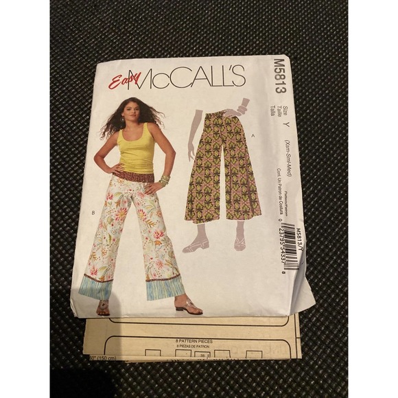 UNCUT SIMPLE ELASTIC-WAIST PANTS IN TWO LENGTHS - McCall's 5813, Xsm-Sml-Med - Picture 1 of 6